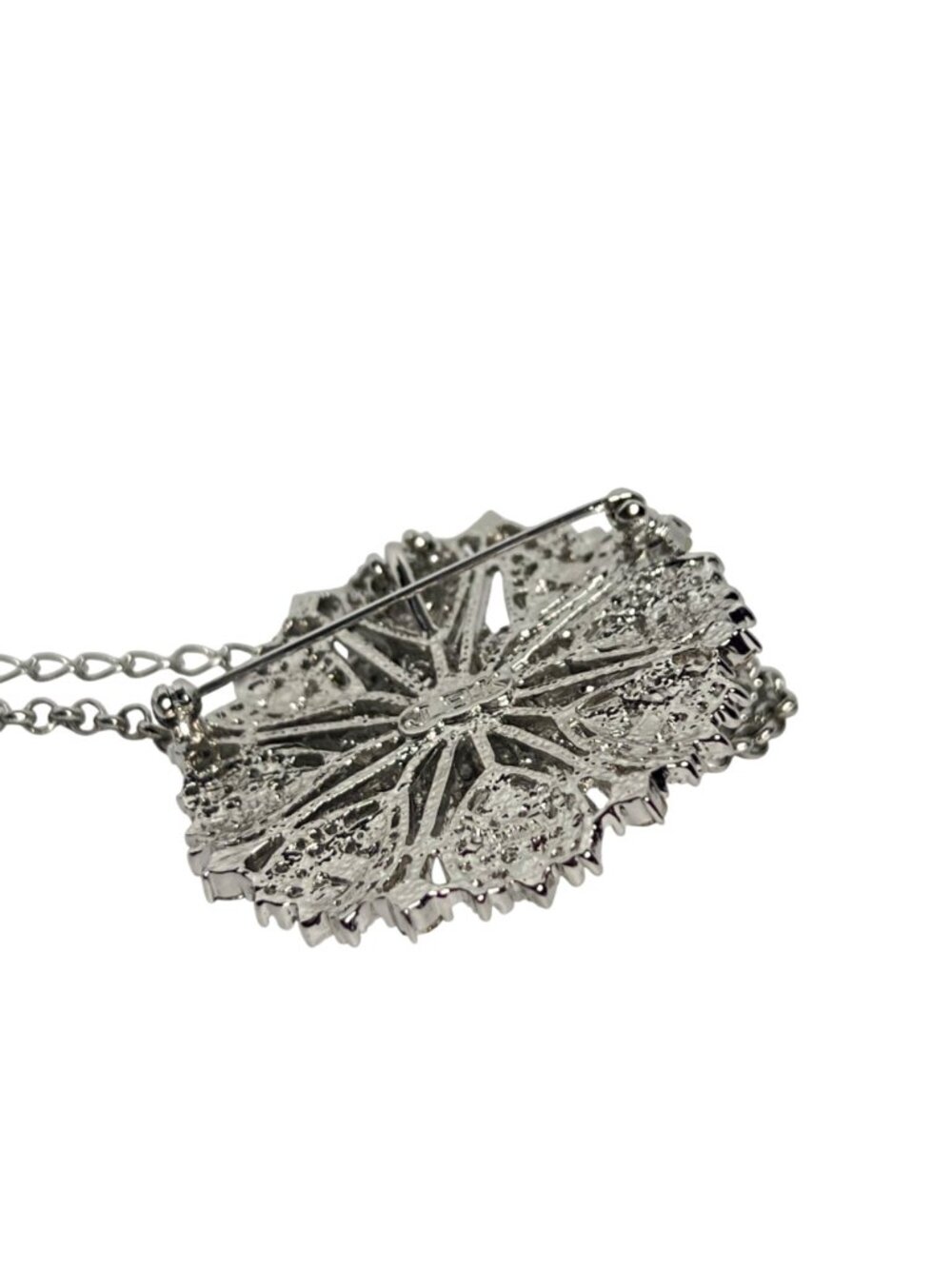 Camrose And Cross Silver Tone Necklace With Starburst Pendant/Brooch (6322) - Picture 9 of 10